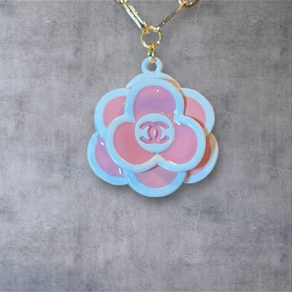 Upcycled Jewelry - Upcycled Pink and White Flower Pendant